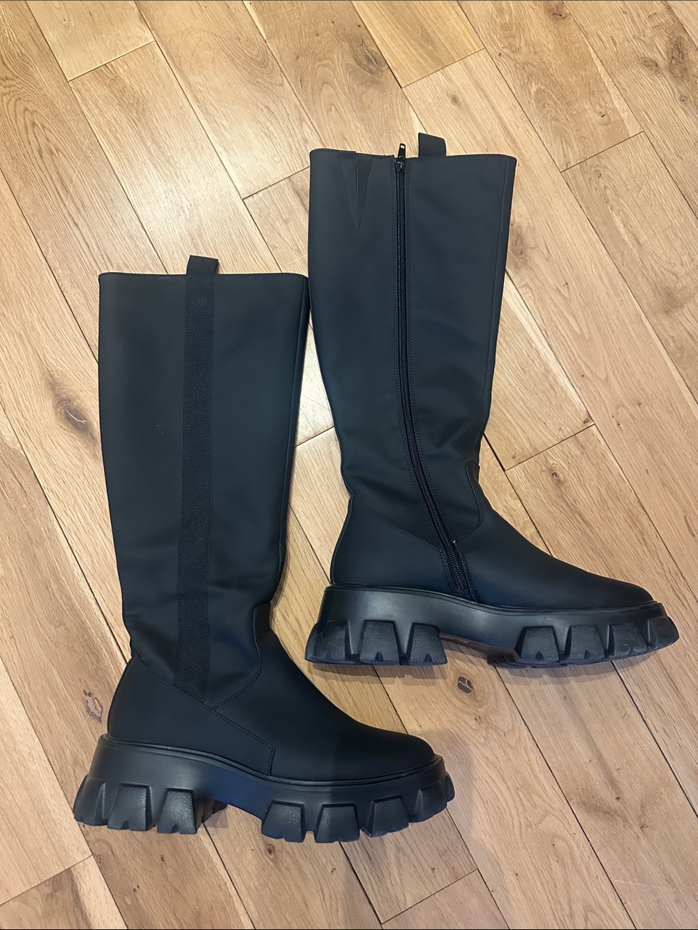 Pieces Knee High Boots, Black Faux Leather, Size 38